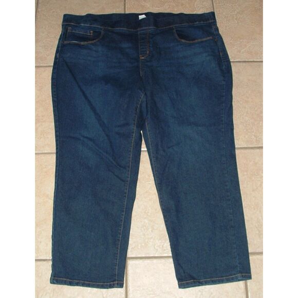 Denim Plus Sz 2X (20-22) Elastic Waist Stretchy Ankle Jeans Pockets TERRA & SKY - Picture 1 of 3